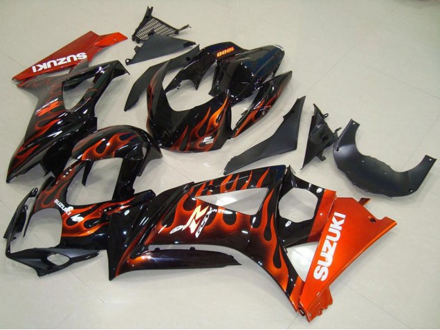2007-2008 Glossy Black Orange Flame Suzuki GSXR 1000 Motorcycle Fairings