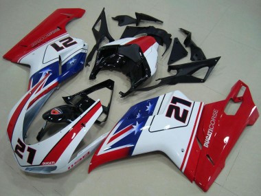 Custom 2007-2014 White Red Blue Glossy Black 21 Ducati 1198 Motorcycle Fairings