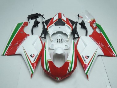 Custom 2007-2014 White Red Green Stripe Ducati 1098 Motorcycle Fairings