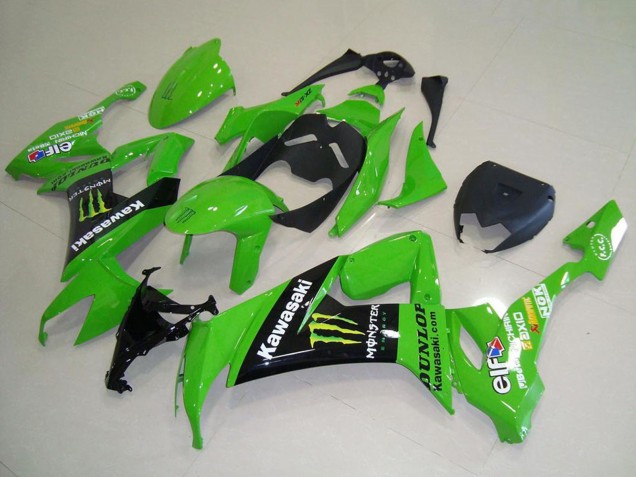 2008-2010 Green Glossy Black Yellow Monster Kawasaki ZX10R Motorcycle Fairings