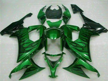Custom 2008-2010 Glossy Black Green Flame Kawasaki ZX10R Motorcycle Fairings