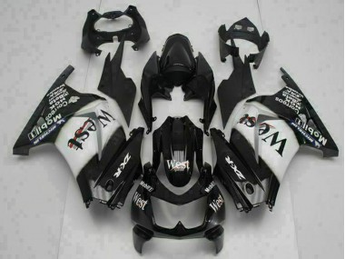 Custom 2008-2012 Glossy Black White West Kawasaki EX250 Motorcycle Fairings