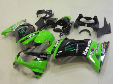 Custom 2008-2012 Green Glossy Black Elf Monster Bridgestone Kawasaki ZX250R Motorcycle Fairings