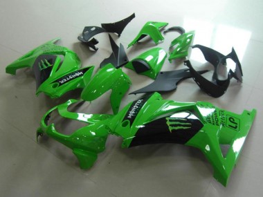 Custom 2008-2012 Green Glossy Black Monster Kawasaki ZX250R Motorcycle Fairings