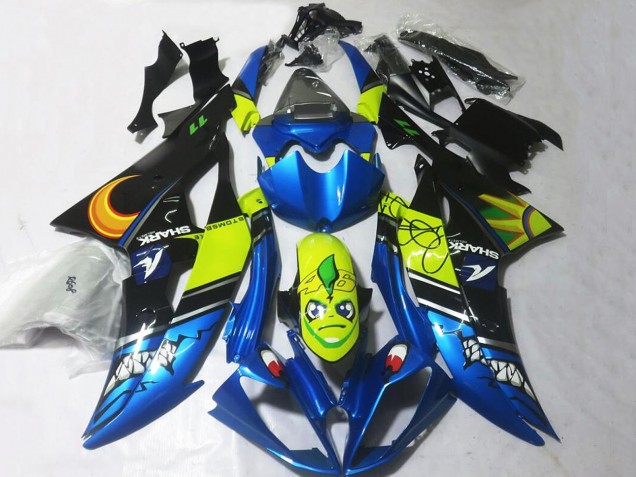 2008-2016 Blue Yellow Black Shark Yamaha YZF R6 Motorcycle Fairings