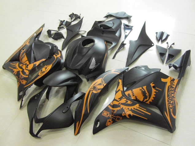 2009-2012 Matte Black Orange Skull Honda CBR600RR Motorcycle Fairings