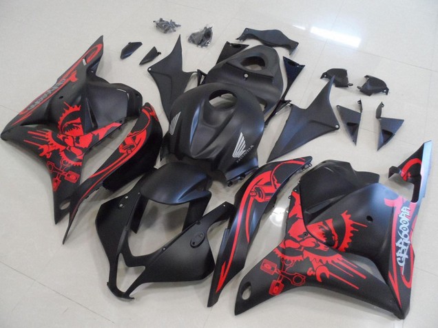2009-2012 Matte Black Red Skull Honda CBR600RR Motorcycle Fairings