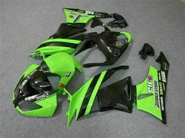 Custom 2009-2012 Green Glossy Black Elf Touch4 Bridgestone Kawasaki ZX6R Motorcycle Fairings
