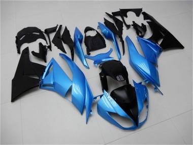 Custom 2009-2012 Light Blue Glossy Black Kawasaki ZX6R Motorcycle Fairings