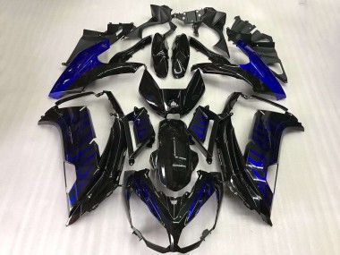 Custom 2012-2016 Glossy Black Blue Flame Kawasaki EX650 Motorcycle Fairings