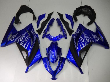 Custom 2013-2024 Blue Black White Flame Kawasaki Ninja 300 EX300R Motorcycle Fairings