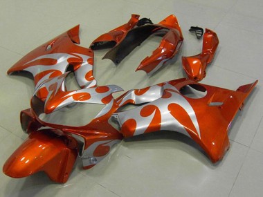 Custom 2004-2007 Silver Orange Flame Honda CBR600 F4i Motorcycle Fairings