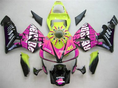 Custom 2003-2004 Yellow Pink Glossy Black Valentino Rossi Honda CBR600RR Motorcycle Fairings