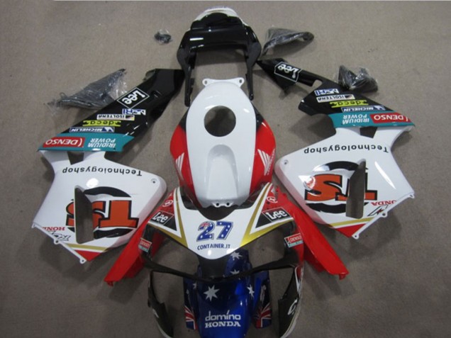 2005-2006 White Red Blue Glossy Black Star Lee 27 Honda CBR600RR Motorcycle Fairings