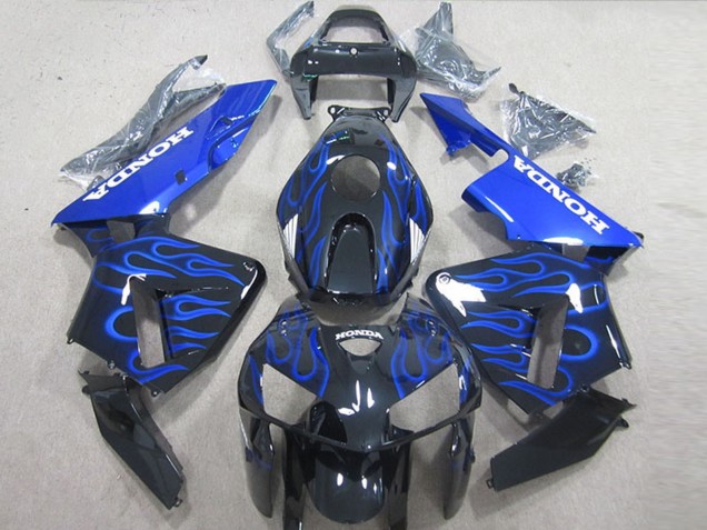 2005-2006 Glossy Black Blue Flame Honda CBR600RR Motorcycle Fairing Kits