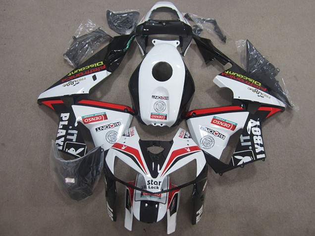 2005-2006 White Red Black Star Lock Playboy Honda CBR600RR Motorcycle Fairings