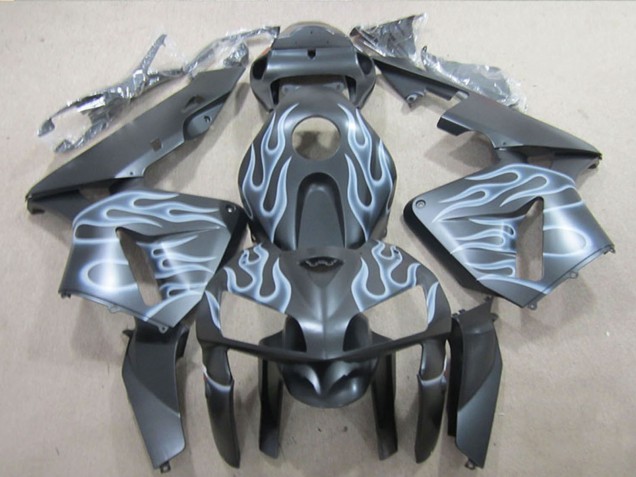 2005-2006 Matte Black Silver Flame Honda CBR600RR Motorcycle Fairings