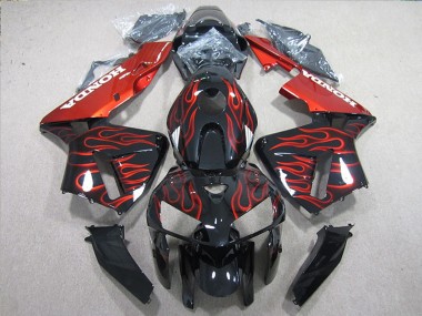 Custom 2005-2006 Glossy Black Red Flame Honda CBR600RR Bike Fairings