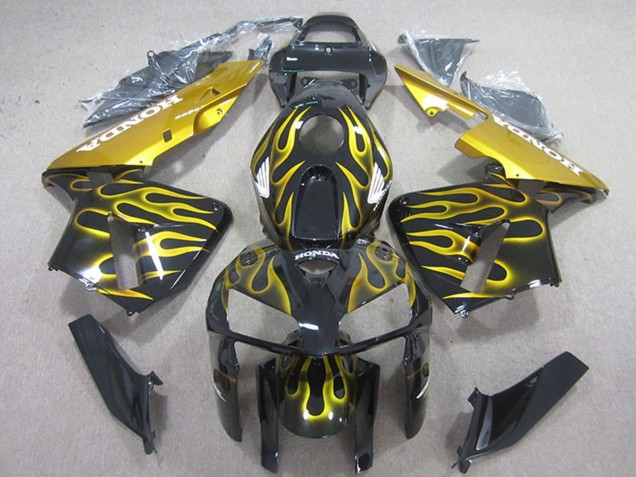 2005-2006 Glossy Black Yellow Flame Honda CBR600RR Motorcycle Fairings