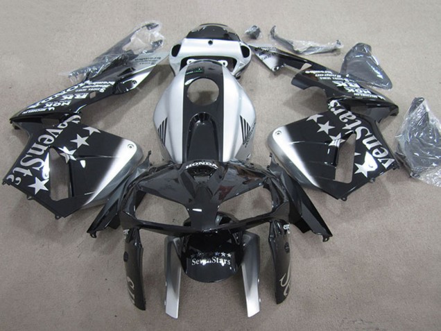 2005-2006 Glossy Black Silver SevenStars Honda CBR600RR Motorcycle Fairings
