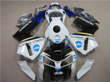 Custom 2005-2006 White Blue Yellow Glossy Black Konica Minolta Honda CBR600RR Motorcycle Fairings