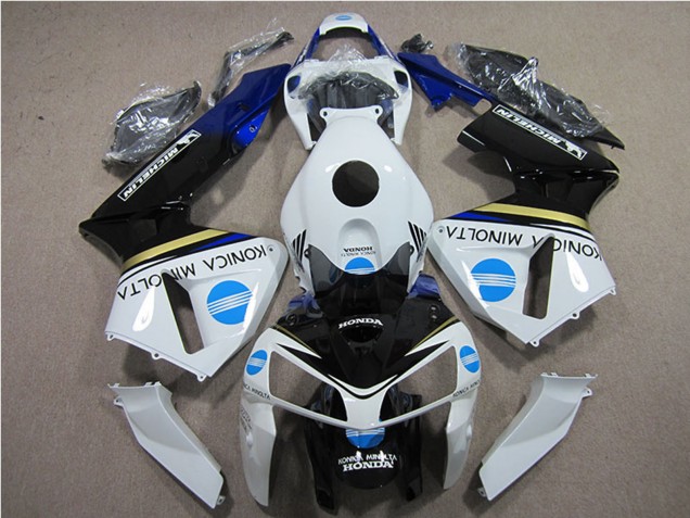 2005-2006 White Blue Yellow Glossy Black Konica Minolta Honda CBR600RR Motorcycle Fairings