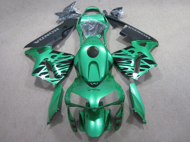 2007-2008 Green Glossy Black Flame Honda CBR600RR Motorcycle Fairings