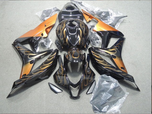 2007-2008 Glossy Black Orange Flame Honda CBR600RR Motorcycle Fairing