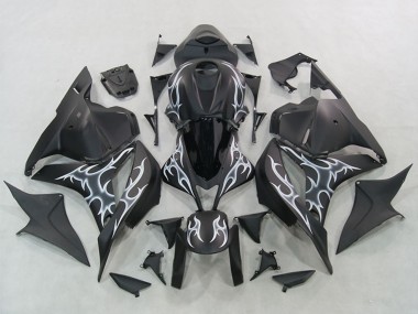 Custom 2007-2008 Matte Black Silver Flame Honda CBR600RR Motorcycle Fairings