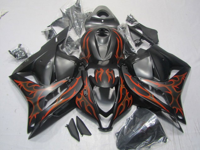 2009-2012 Matte Black Orange Flame Honda CBR600RR Motorcycle Fairings