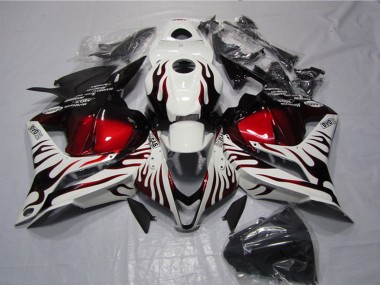 Custom 2009-2012 White Red Glossy Black Flame Honda CBR600RR Motorcycle Fairings