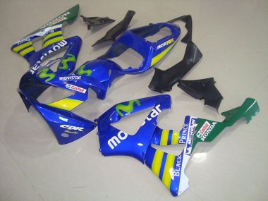 Custom 2000-2001 Blue Yellow Green MoviStar Castrol Honda CBR900RR 929 Motorcycle Fairings