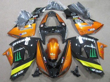 Custom 2006-2007 Orange Yellow Glossy Black Green Monster Kawasaki ZX10R Motorcycle Fairings