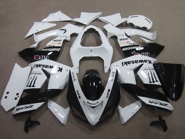 Custom 2006-2007 White Glossy Black Elf Touch4 Monster Energy Kawasaki ZX10R Motorcycle Fairings