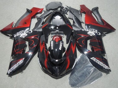 Custom 2006-2007 Glossy Black Red Flame Alstare Corona Extra Kawasaki ZX10R Motorcycle Fairings