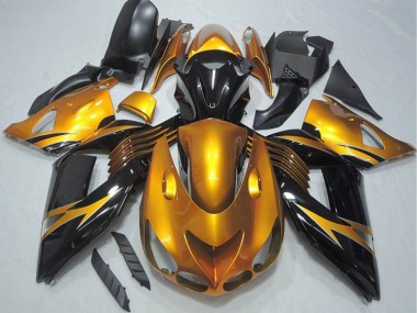 Custom 2006-2011 Gold Glossy Black Kawasaki ZX14R ZZR1400 Motorcycle Fairing