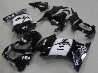 Custom 2008-2012 Glossy Black White West Kawasaki ZX250R Motorcycle Fairings