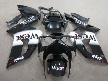 Custom 2003-2004 Glossy Black White West Kawasaki ZX6R Motorcycle Fairing