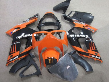 Custom 2003-2004 Orange Black Monster Kawasaki ZX6R Motorcycle Fairings