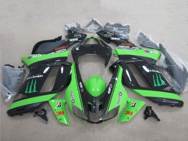 Custom 2007-2008 Green Black 3M Monster Kawasaki ZX6R Motorcycle Fairings