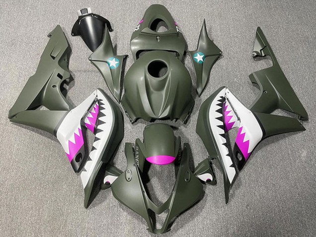2007-2008 Honda CBR600RR Motorcycle Fairings - Army Green White Pink Shark