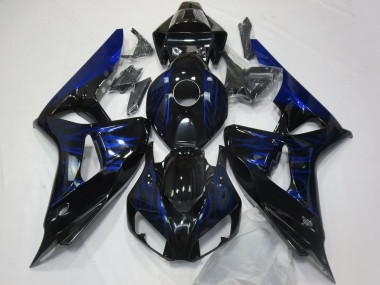 Custom 2006-2007 Honda CBR1000RR Motorcycle Fairings - Glossy Black Blue Flame