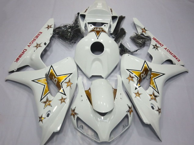 2006-2007 Honda CBR1000RR Motorcycle Fairings - White Gold Star Energy Drink