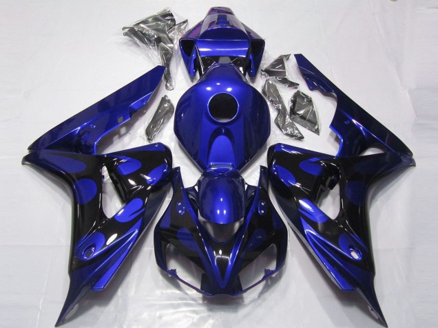 2006-2007 Honda CBR1000RR Motorcycle Fairings - Blue Glossy Black Flame