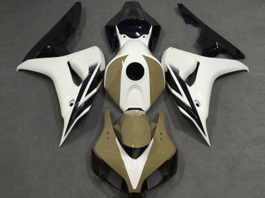 Custom 2006-2007 Honda CBR1000RR Motorcycle Fairings - White Tan Glossy Black