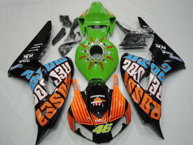 2006-2007 Honda CBR1000RR Motorcycle Fairings - Green Orange Blue Glossy Black Rossi 46