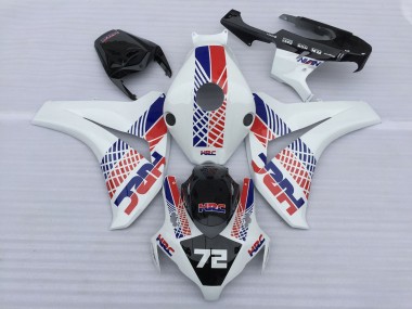 Custom 2008-2011 Honda CBR1000RR Motorcycle Fairings - White Blue Red HRC 72