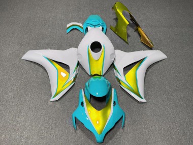 Custom 2008-2011 Honda CBR1000RR Motorcycle Fairings - White Light Blue Gold