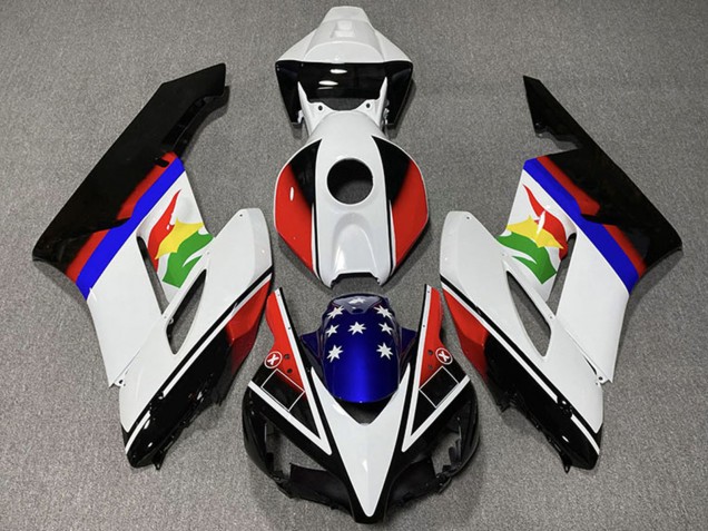 2004-2005 Honda CBR1000RR Motorcycle Fairings - White Red Blue Glossy Black Star
