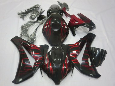 Custom 2008-2011 Honda CBR1000RR Motorcycle Fairings - Glossy Black Red Flame